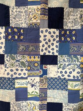 French Country ♥️ Provence Colorful Blue Patchwork Cotton Quilt